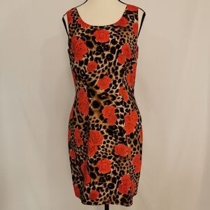Bloomingdale's 100% Silk Mini/Midi Dress - Red Floral/Animal Print - Sz 6P